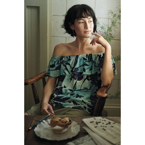 Anthropologie MAEVE Islander Off The Shoulder Ruffled Floral Cruise Top, Size XS - Picture 2 of 9